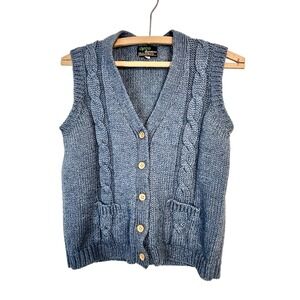 VTG CHEGO Cable Knit Fishermans Sweater Vest Blue Nautical‎ Coastal Grandma Sz S